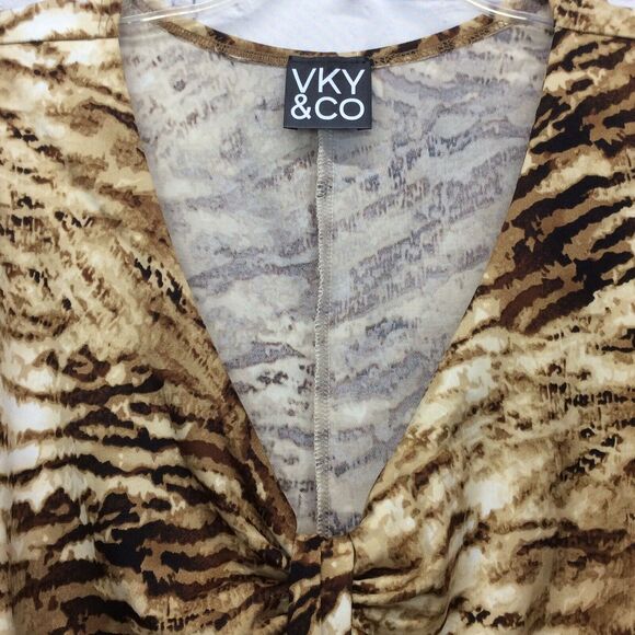 VKY & CO Women's Top Size 3x Animal Print Tunic Asymmetrical Hem V-Neck Ruching - Picture 2 of 5